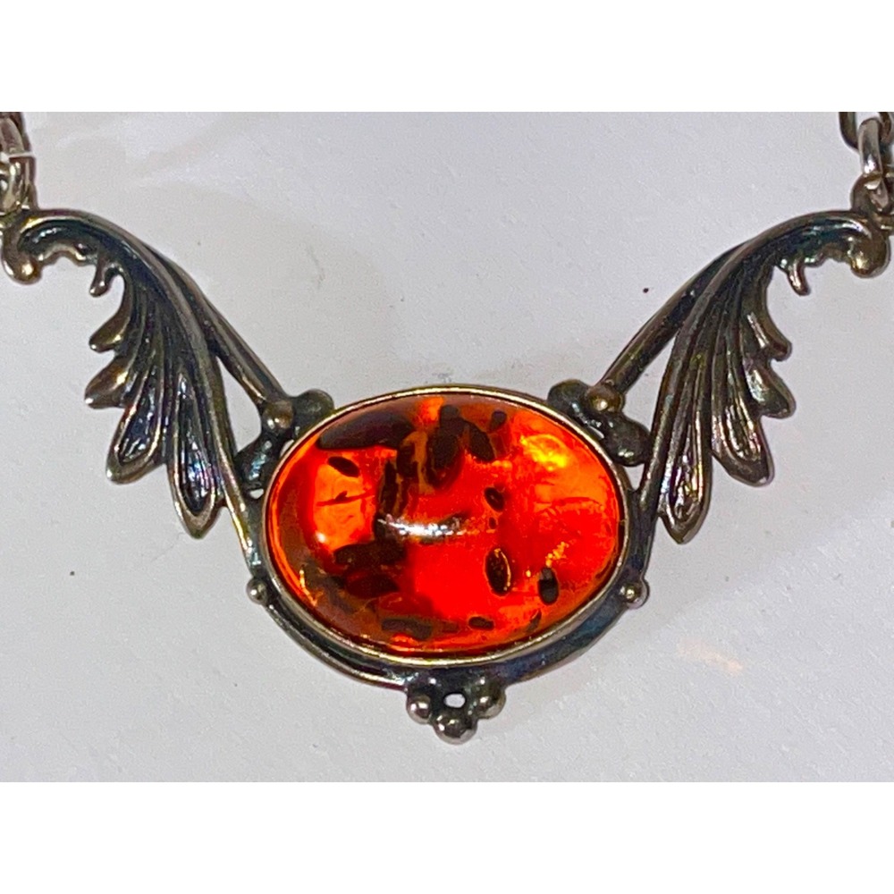 vintage Baltic amber 925 silver necklace signed italy